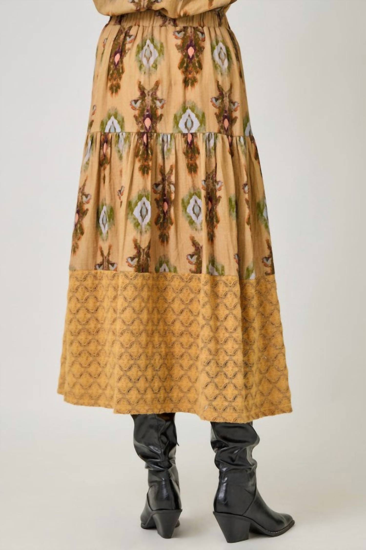 mystree Mixed Media Tiered Skirt in latte - women's skirt - alternate view