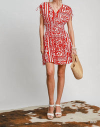 Umgee - Print Smocked Waist Mini Dress