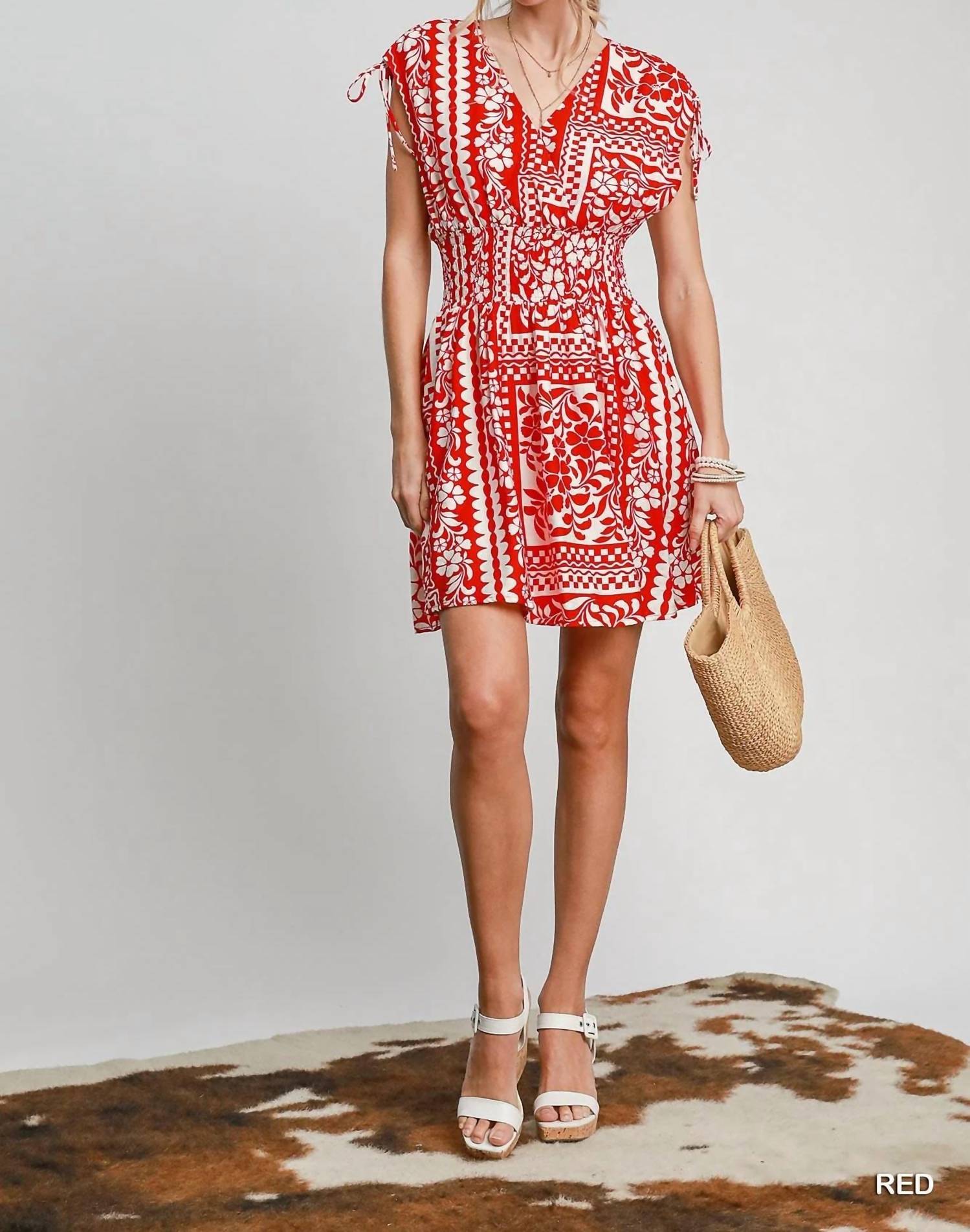 Umgee - Print Smocked Waist Mini Dress