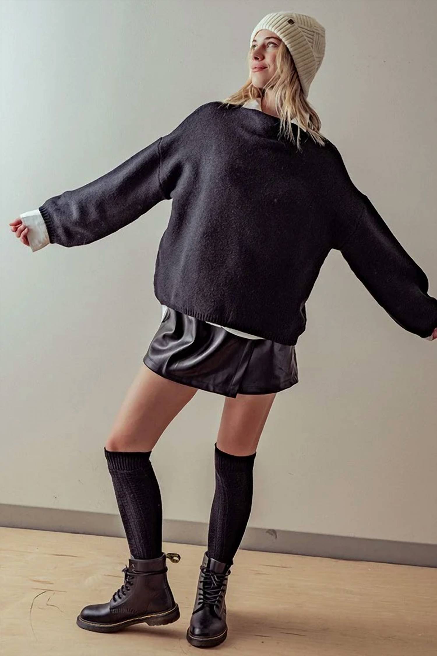 Trend:Notes - Texture Knit Bell Sleeve Turtle Neck Sweater