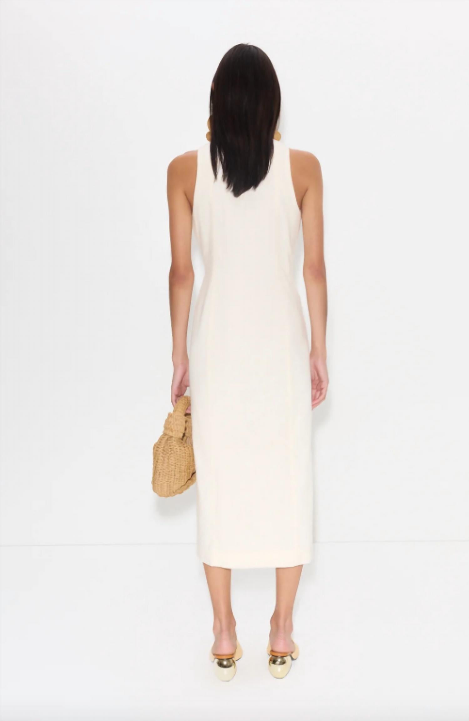SIMON MILLER Zapata Linen Midi Dress in gesso - women's dress - detail view