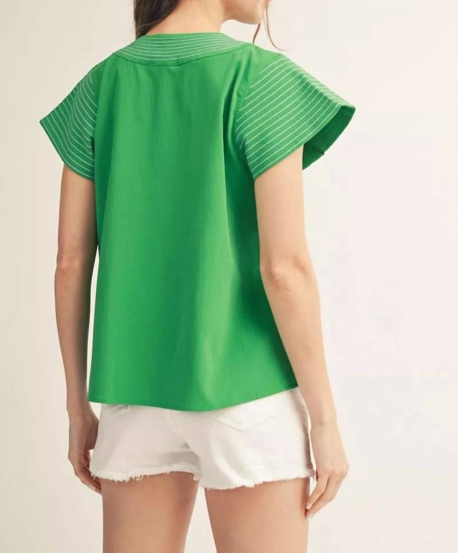Jodifl Women's Slow Down Top in green - women's shirt - detail view