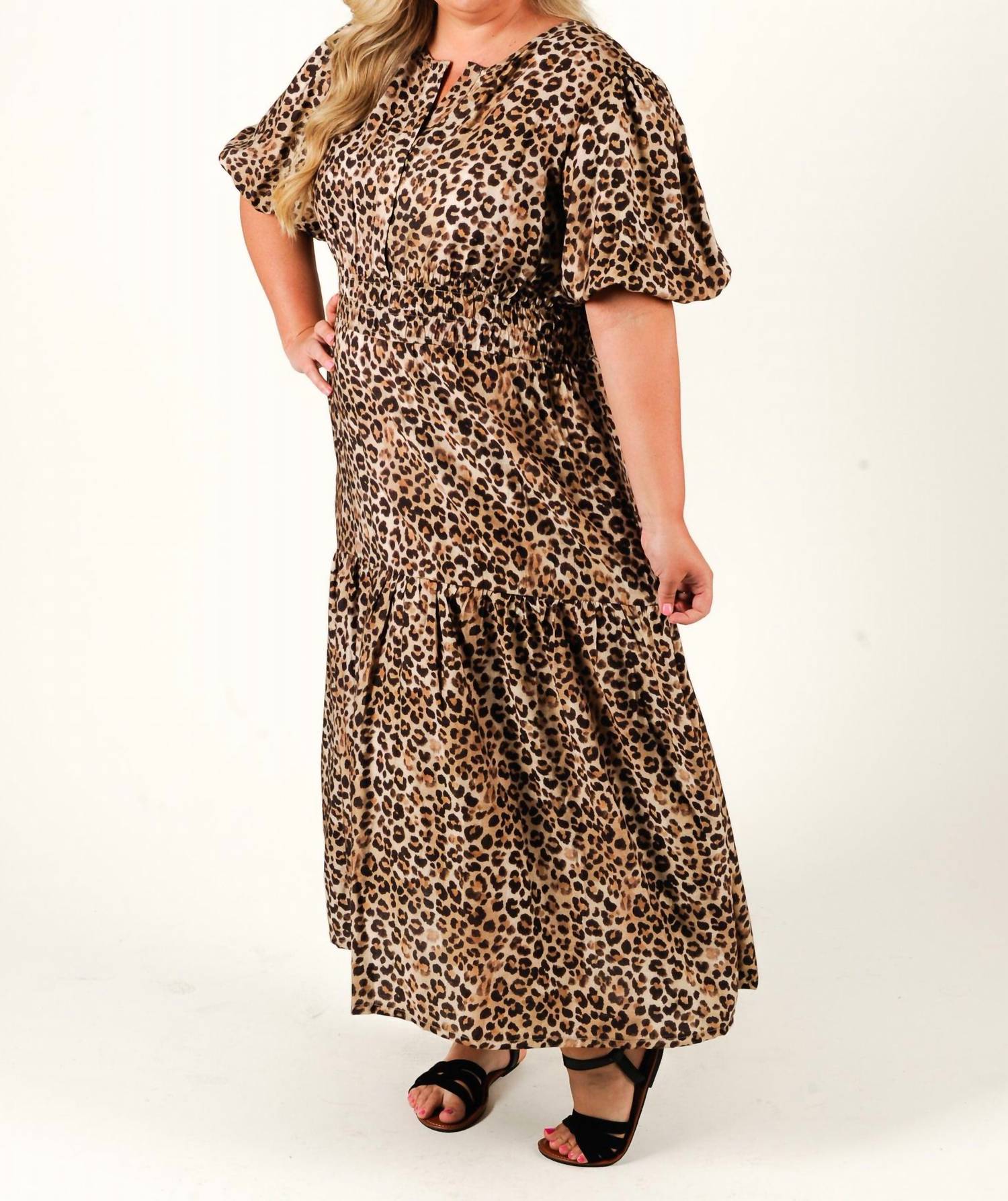 SHE + SKY Wild Elegance Midi Dress in leopard - women's dress