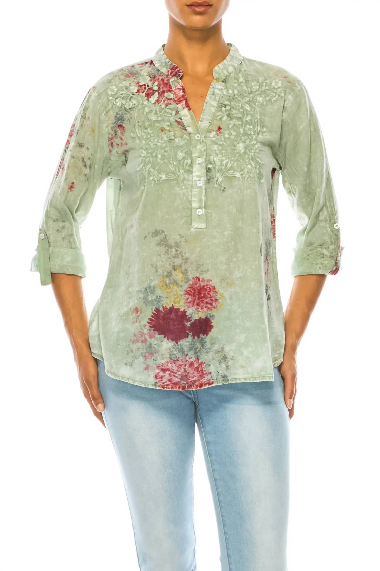 Magazine Clothing - Floral Printed with Embroidery Top