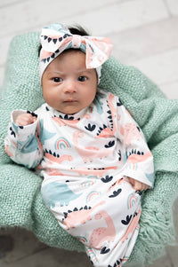 Adorable Sweetness - Infant Girls Baby Gown And Bow Headband Set