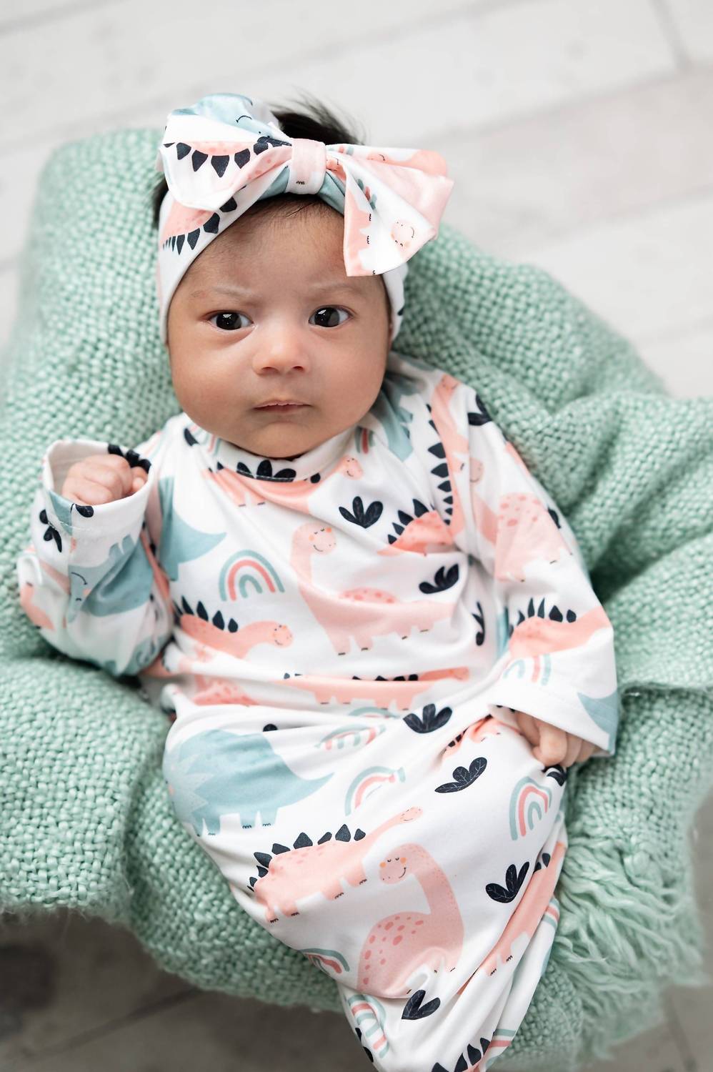 Adorable Sweetness - Infant Girls Baby Gown And Bow Headband Set