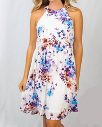White Birch - Sleeveless Floral Choker Dress