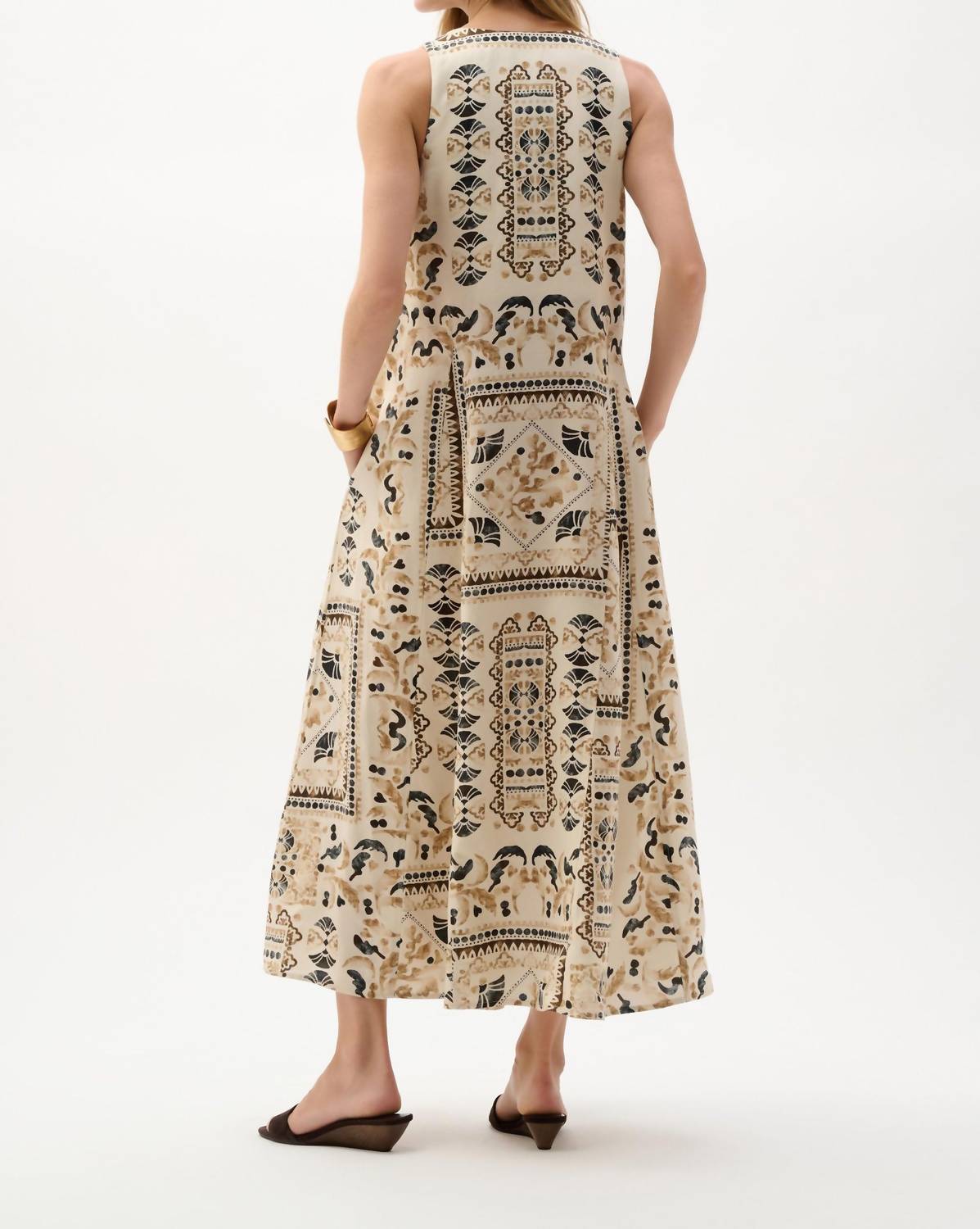 Joseph Ribkoff Printed Linen Dress in beige multi - women's dress - detail view