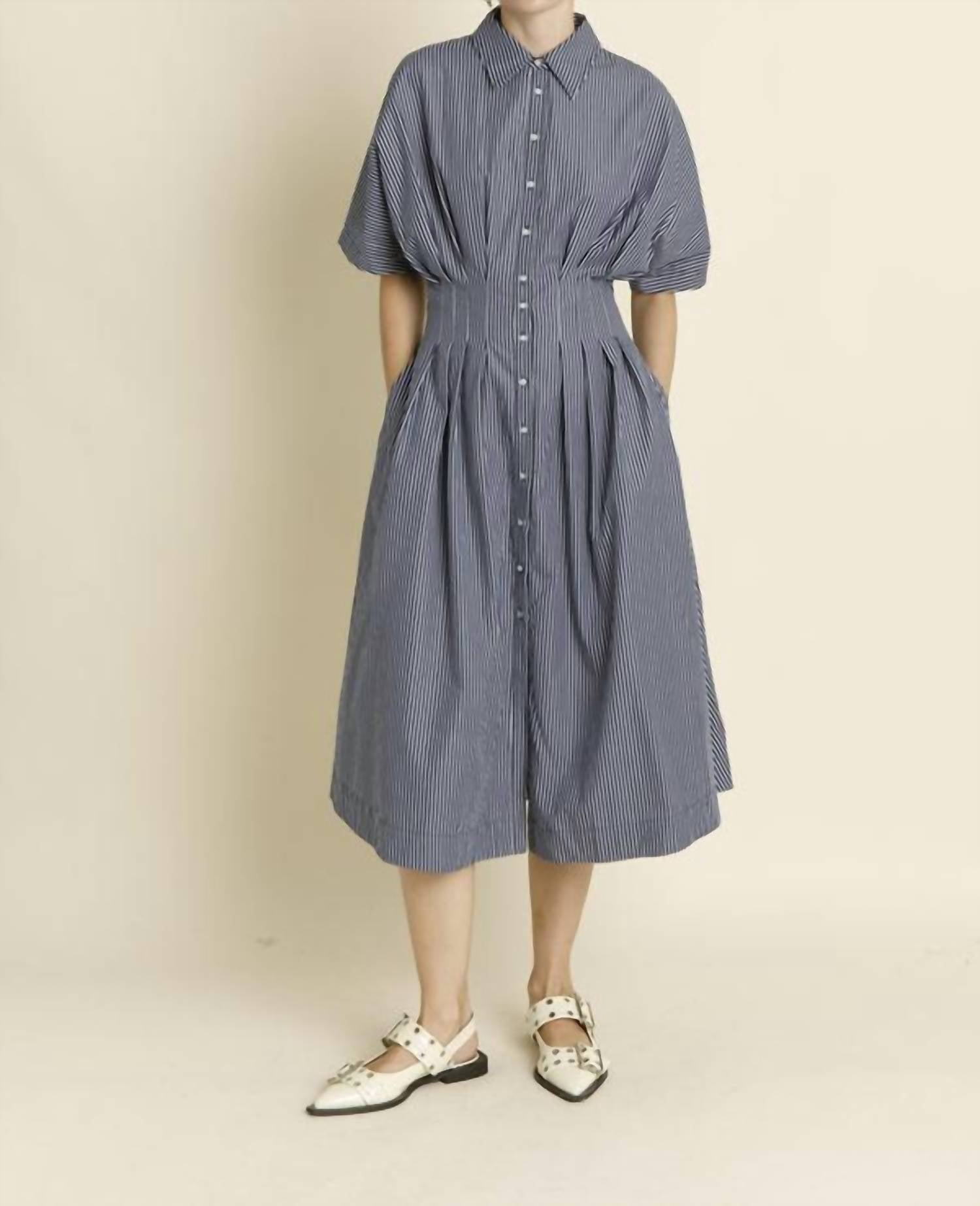 Aureum - Lori Striped Button Midi Dress