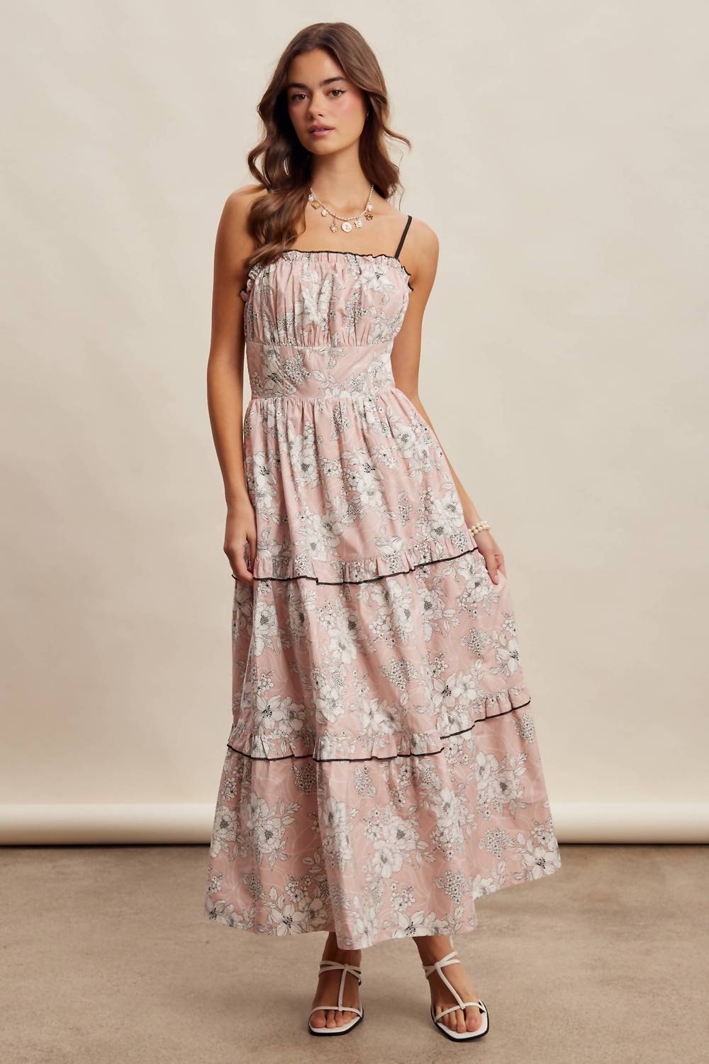 Listicle - Floral Ruffle Tiered Maxi Dress