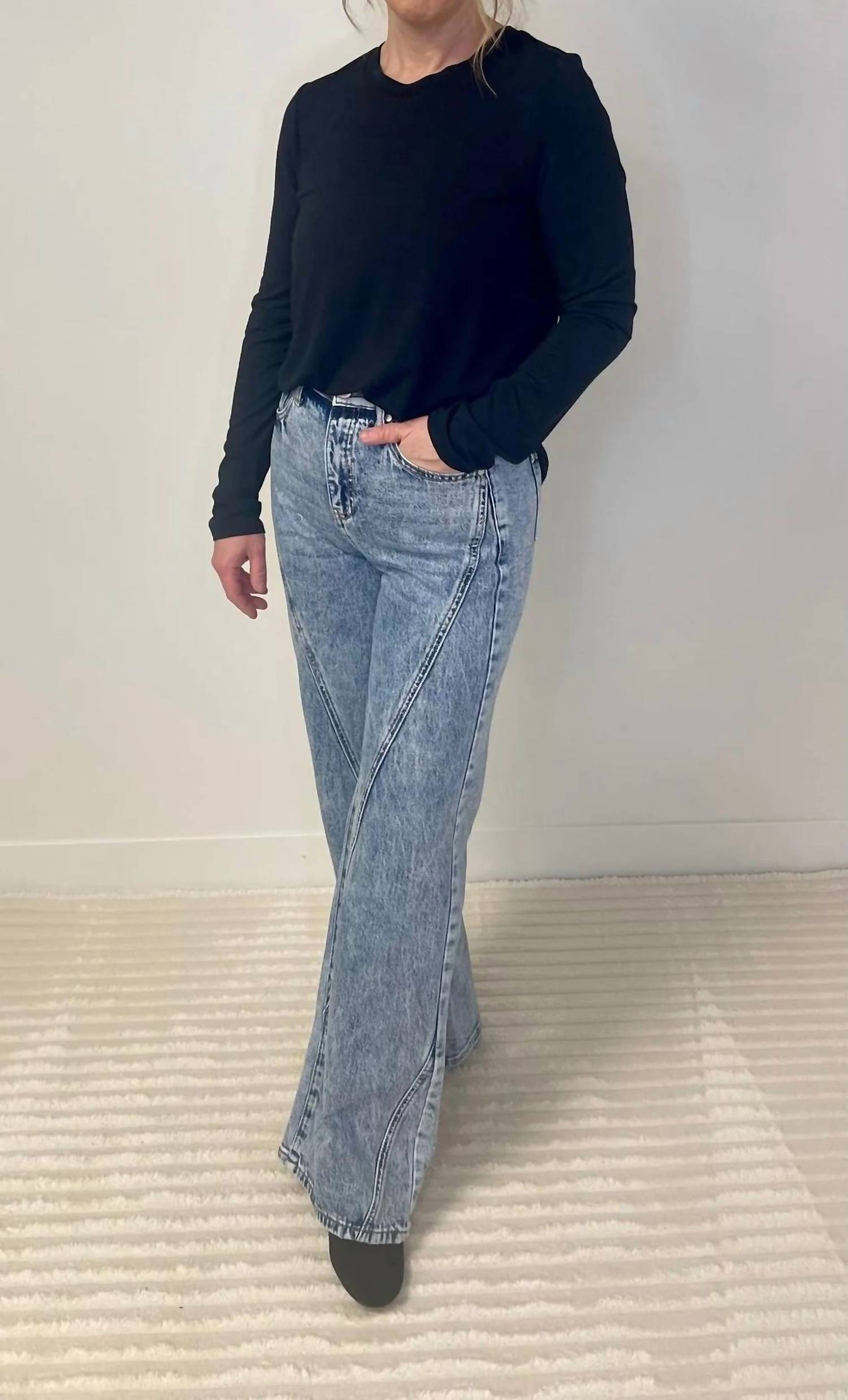 Saige Denim - Wide Leg Seam Detail Jeans