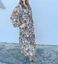 Promesa - Fall Blooms Tiered Floral Midi Prairie Dress