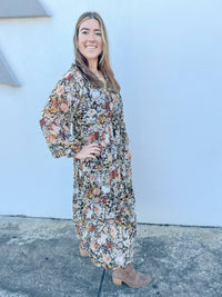 Promesa - Fall Blooms Tiered Floral Midi Prairie Dress