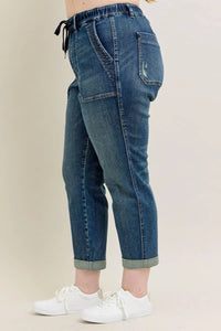 Judy Blue - High Waist Vintage Wash Jogger With Navy Drawstring - Plus