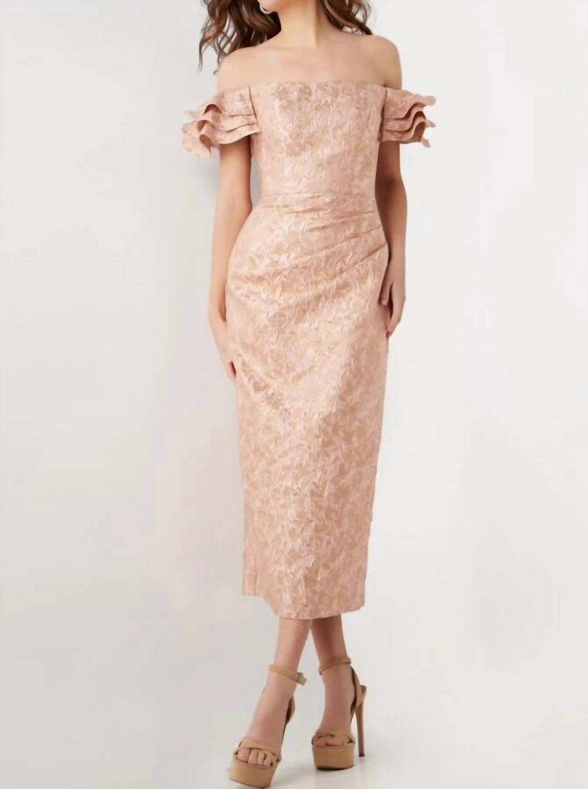 Jovani - Off The Shoulder Tea Length Dress