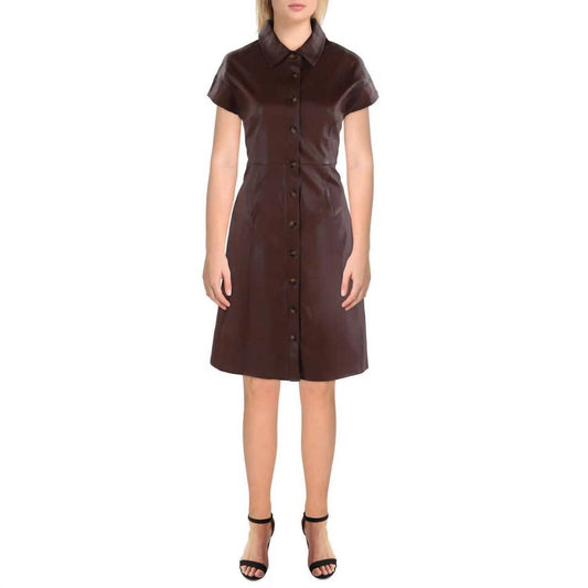 Gracia - Women's Faux Leather Collared Shirtdress - Plus