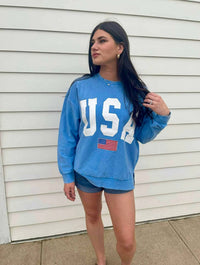 Top Notch Embroidery - Usa Corded Washed Crewneck Sweater