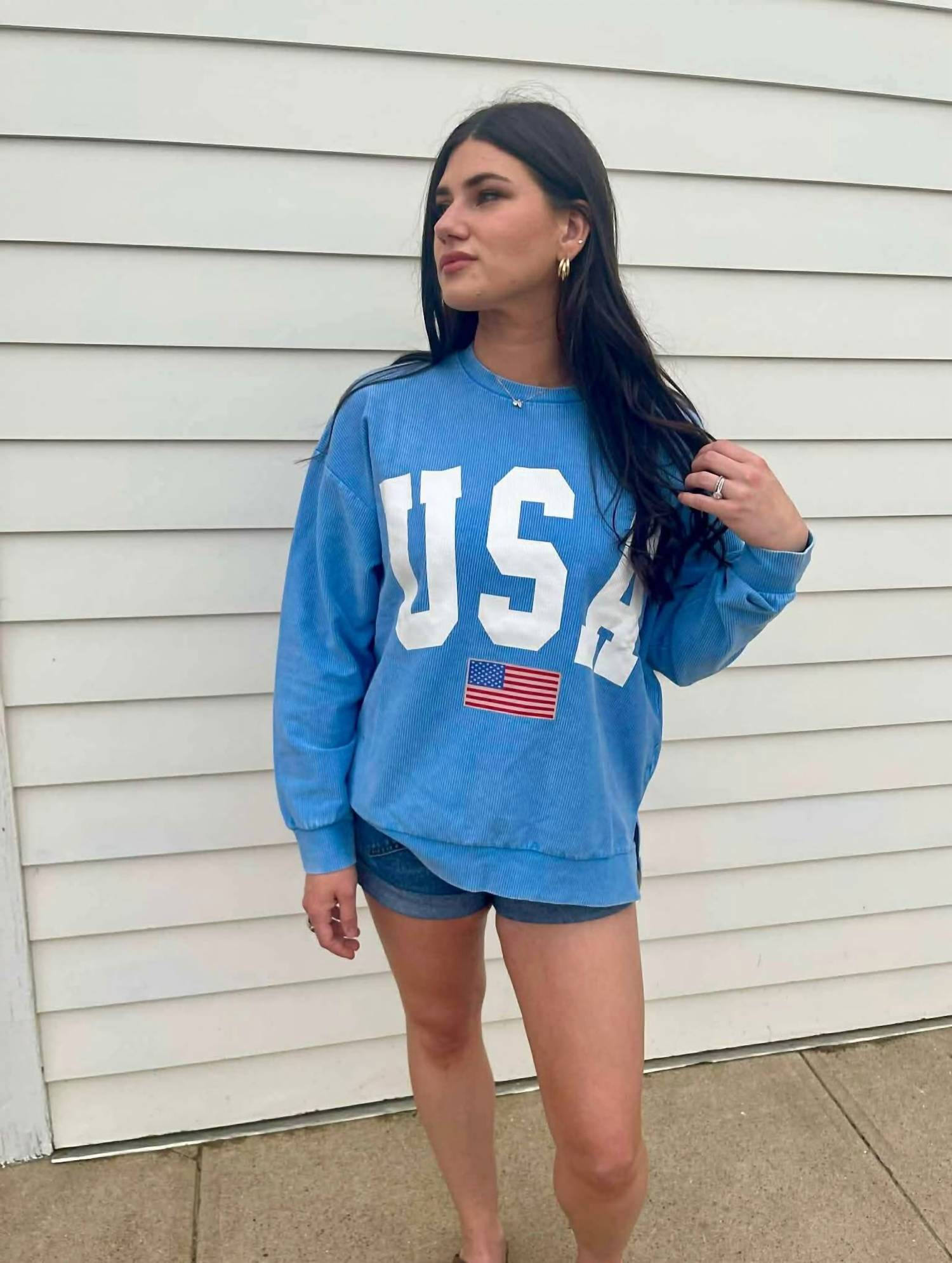 Top Notch Embroidery - Usa Corded Washed Crewneck Sweater