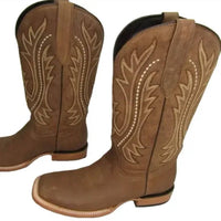 J.B. Dillon Women's Wide Square Toe Pull-on Cowboy Boots in brown - women's shoe