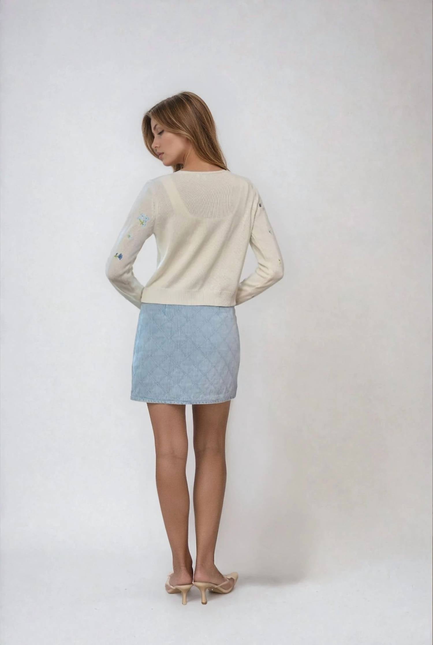 MOON RIVER Lexie Front Tie Cardigan in off white - women's cardigan - alternate view