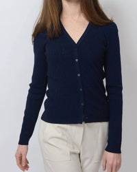 Kinross - Pointelle Button Front Vee Cardigan
