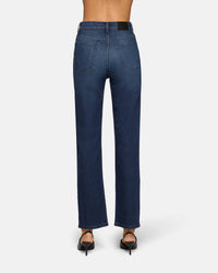 EB Denim High Rise Straight Leg Jeans in midnight ridge - women's jeans - detail view