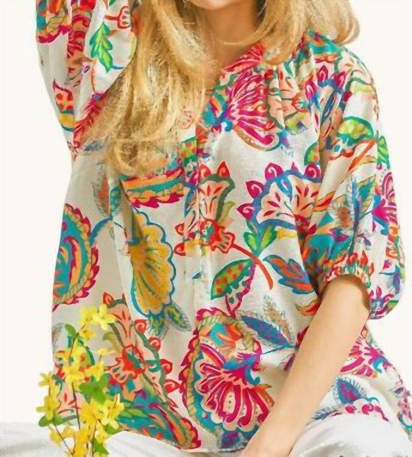 Umgee - Paisley Print V-Neck Top