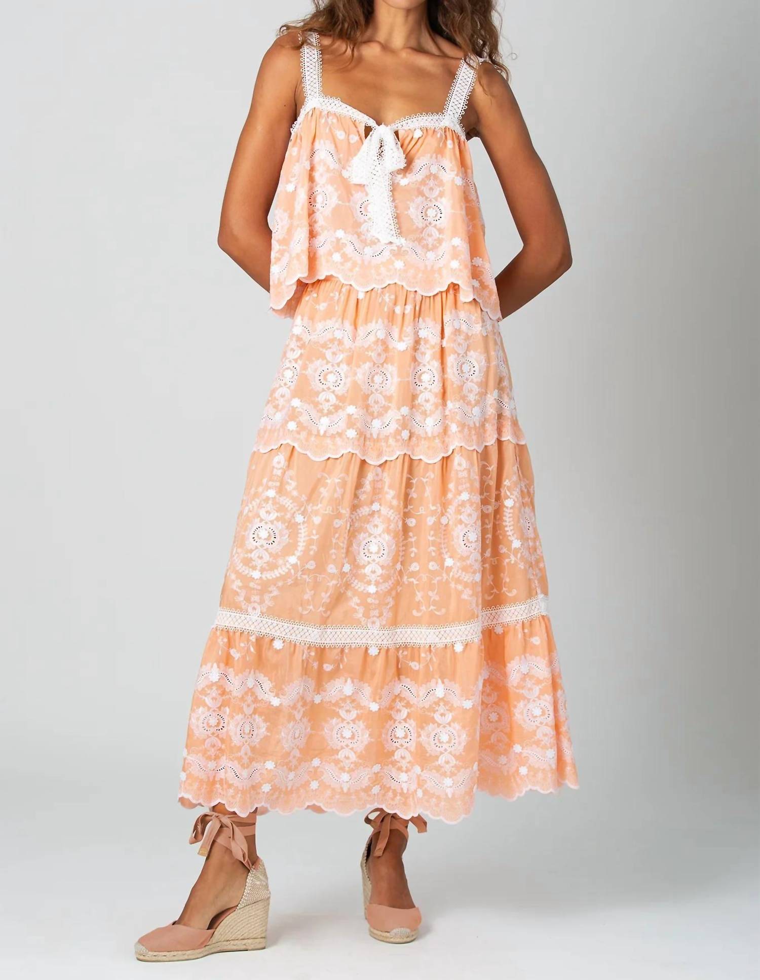 Miguelina - Loreline Floating Flower Voile Embroidery Midi Skirt