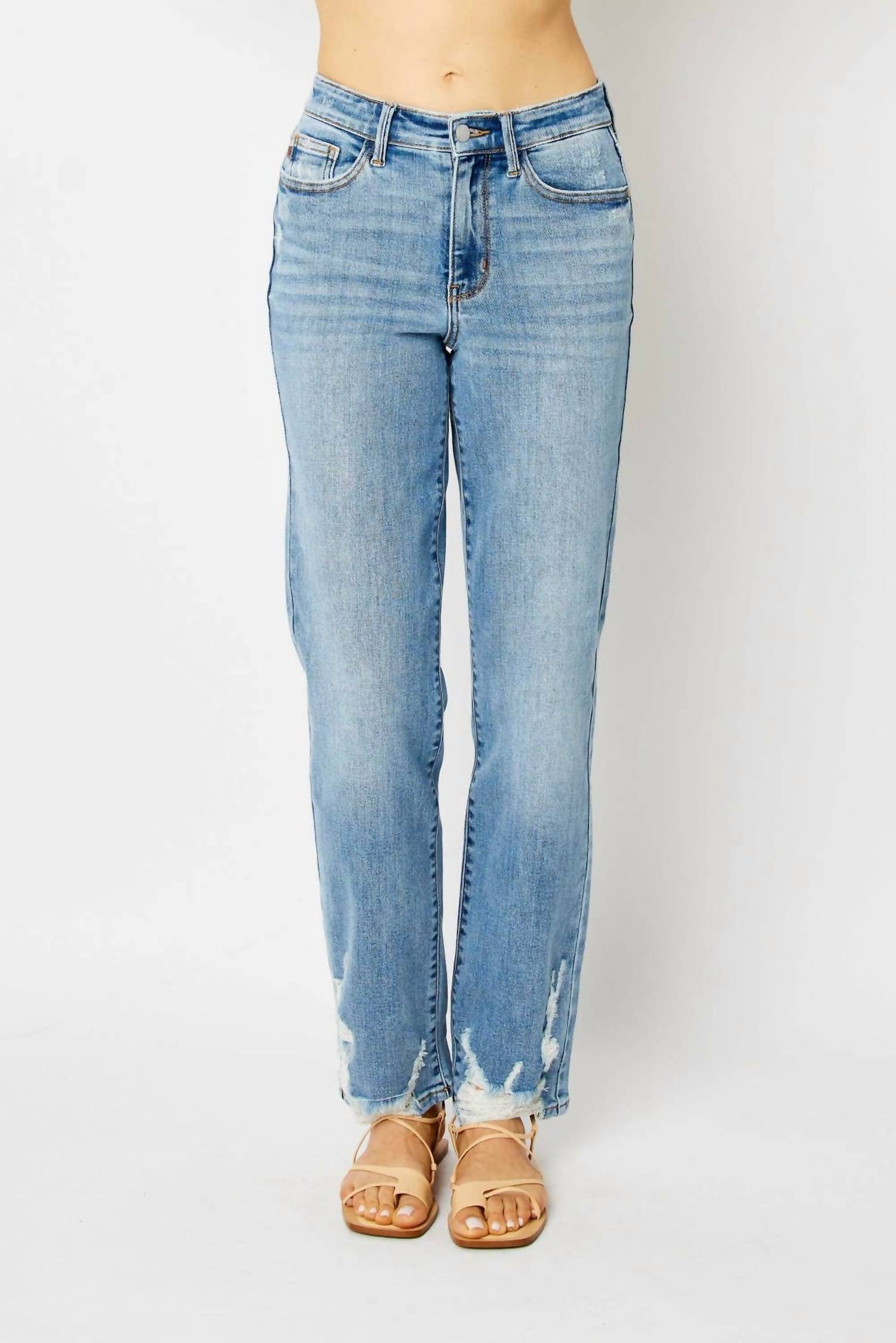 Judy Blue - High Rise Straight Leg With Heavy Destroy Jeans