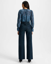 Veronica Beard Taylor High Rise Wide Leg Jean in dark midnight - women's jeans - detail view