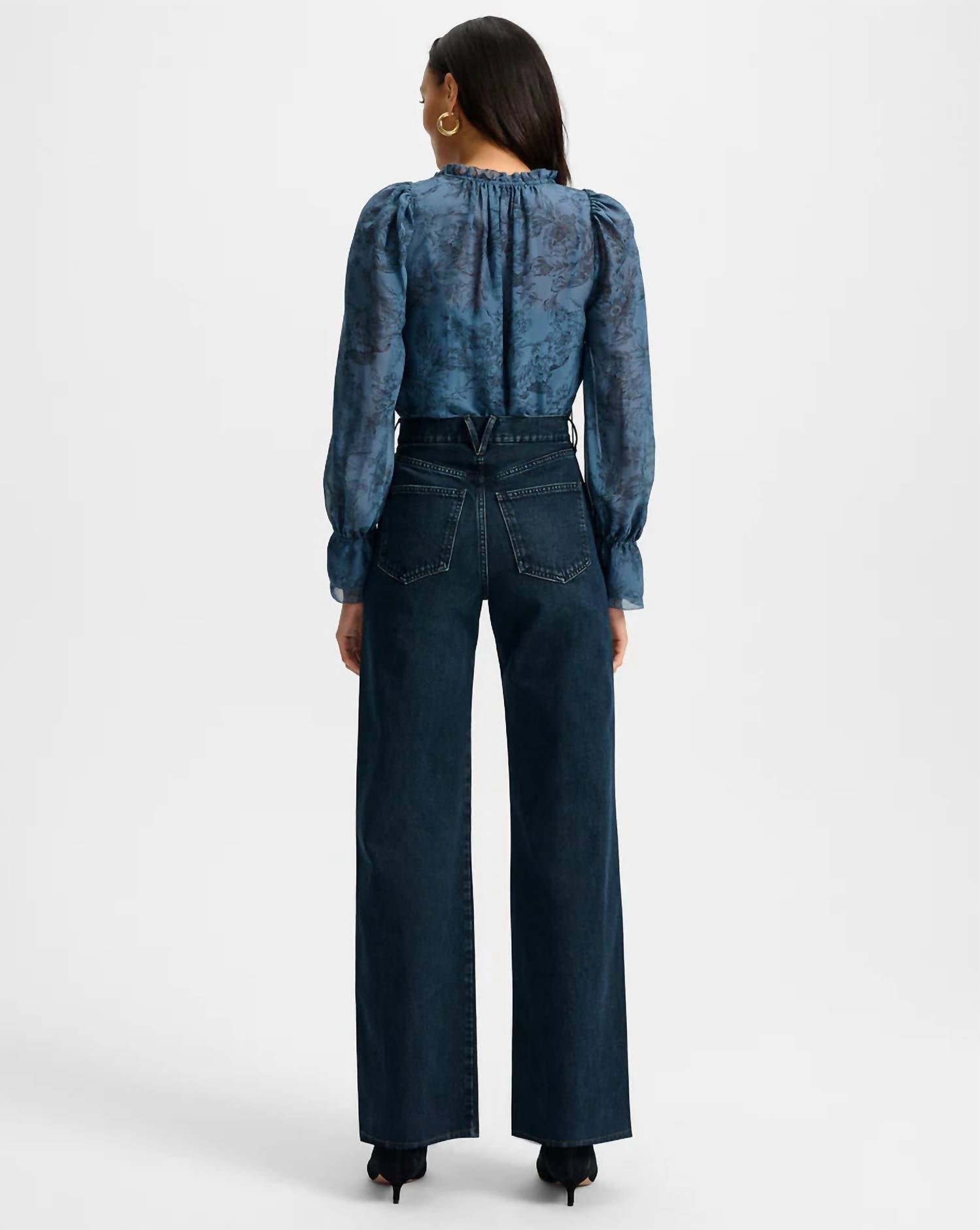 Veronica Beard Taylor High Rise Wide Leg Jean in dark midnight - women's jeans - detail view