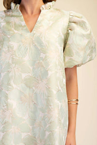 Glam - Ruffle V-Neck Puff Sleeve Mini Dress