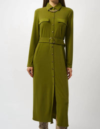 Joseph Ribkoff Collared Front Button Closure Long Sleeves Shirt Dress in artichoke - women's dress