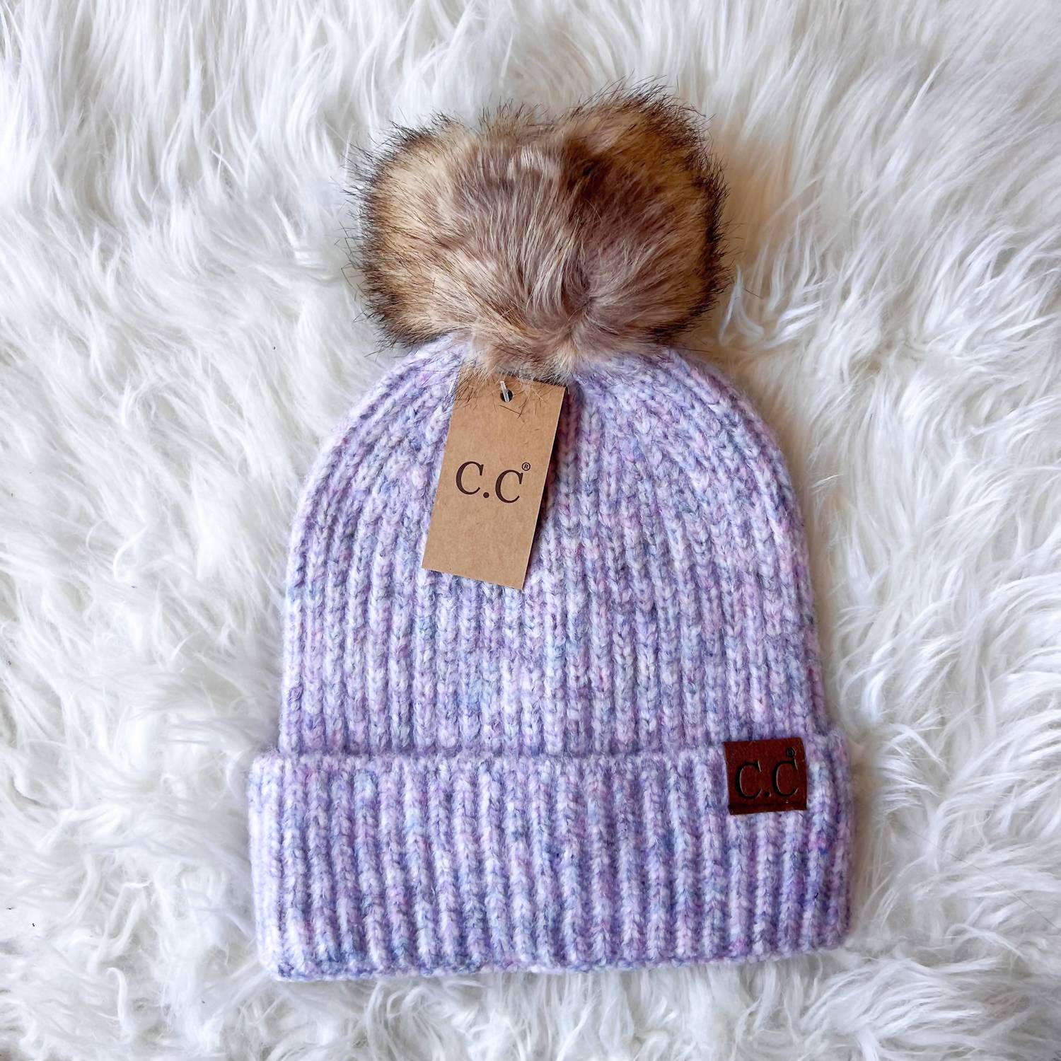 Cc Beanies - Women's Soft Ribbed Fur Pom Beanie