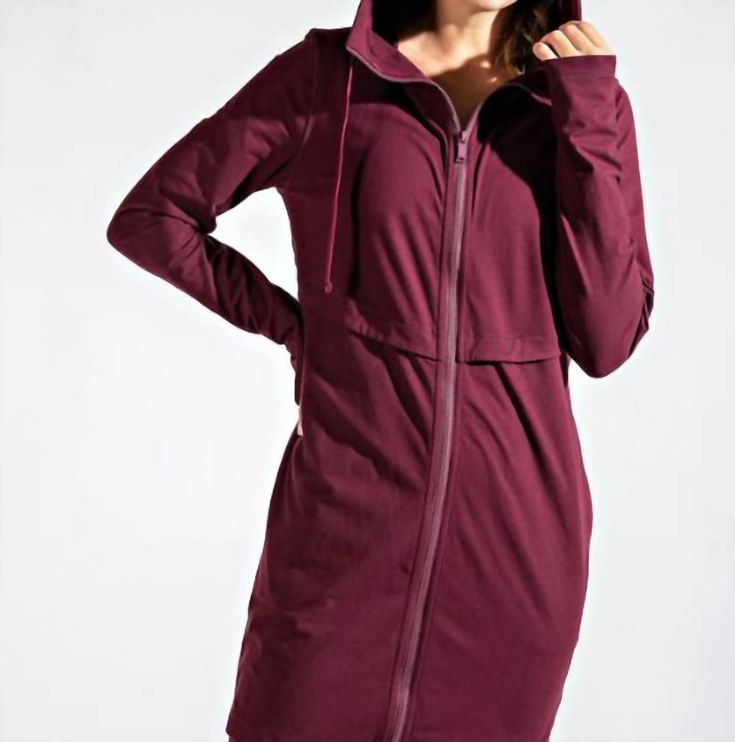 RAE MODE Long Hooded Active Jacket in cassis - women's top - view 5