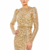 Mac Duggal - Goldembellished High Neck Gown