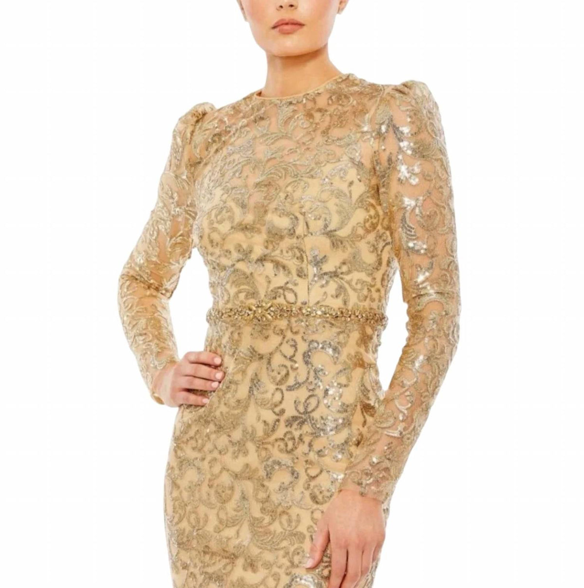 Mac Duggal - Goldembellished High Neck Gown