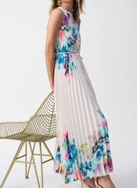 Joseph Ribkoff - Floral Pleated Satin Maxi Dress