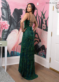 Rachel Allan Beaded Stretch Tulle Prom Dress in hunter green - women's dress - alternate view