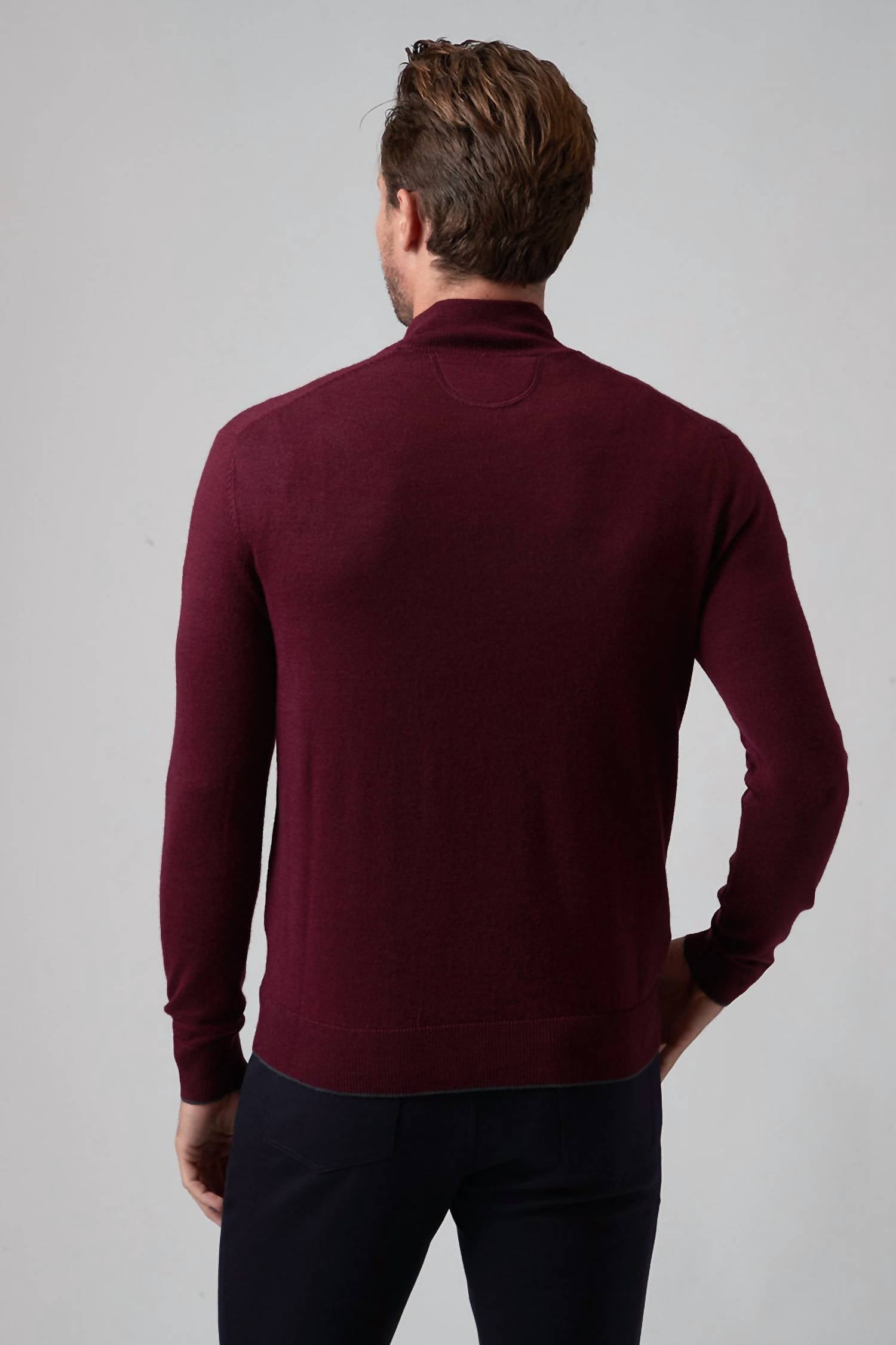 Raffi Palmer Mock Zip Sweater in merlot - men's sweater - detail view