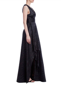 One33 Social - Deep Plunge V-neckline Metallic Gown Dress