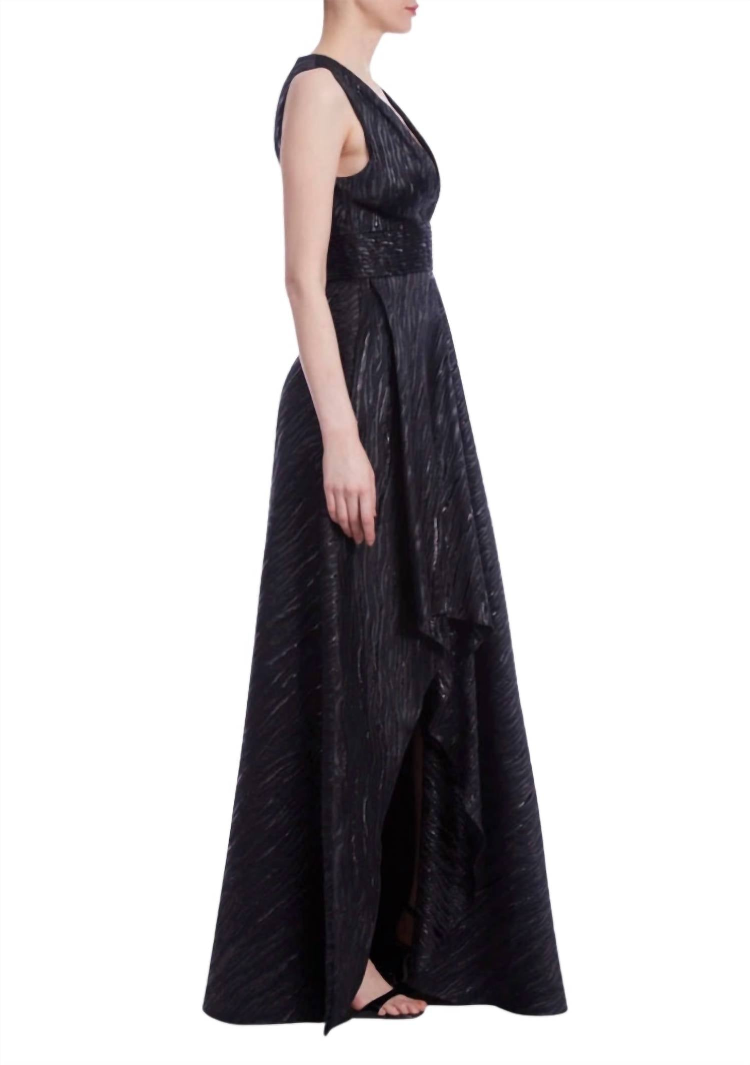 One33 Social - Deep Plunge V-neckline Metallic Gown Dress