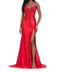 ASHLEYlauren Pearl Prom Dress With Lace in red - women's dress