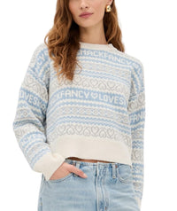 LoveShackFancy Emberly Wool Fair Isle Pullover in winter haze - women's sweater