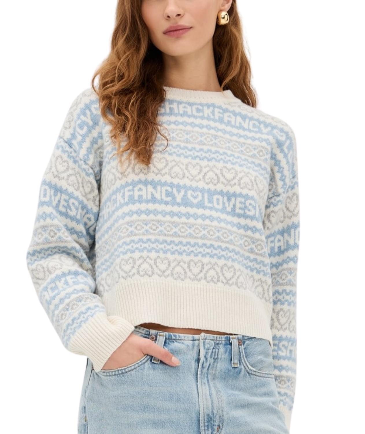LoveShackFancy Emberly Wool Fair Isle Pullover in winter haze - women's sweater