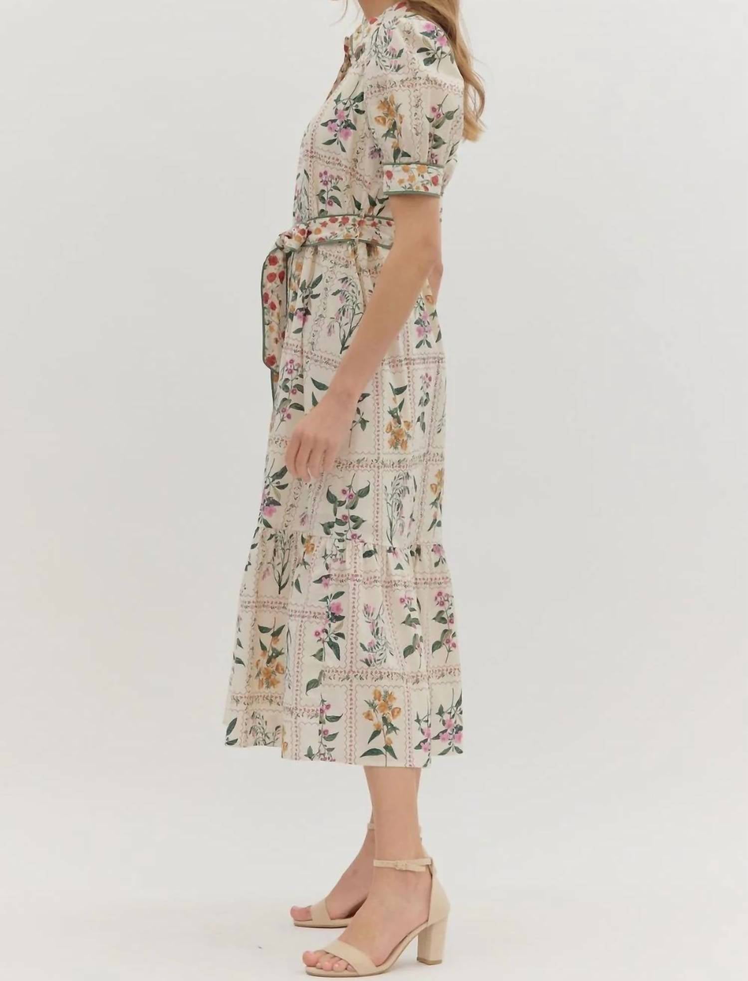 Entro - Women's Amaya Floral Print Short Puff Sleeve Midi Dress