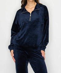 Knit Riot - Velour Quarter-zip Pullover Sweatshirt