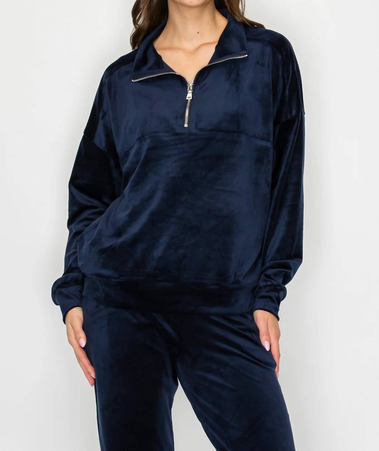 Knit Riot - Velour Quarter-zip Pullover Sweatshirt