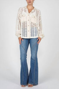 Miss Me - Mixed Media Button Up Long Sleeve Top