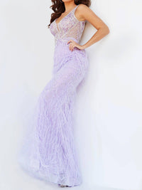 Jovani - Feather Embellished Dress